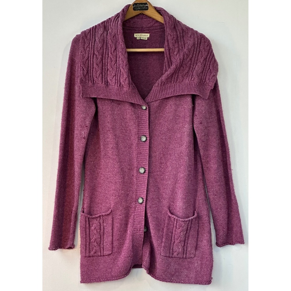 Royal Robbins Cardigan Cable Knit Wool Yak Womens M Purple